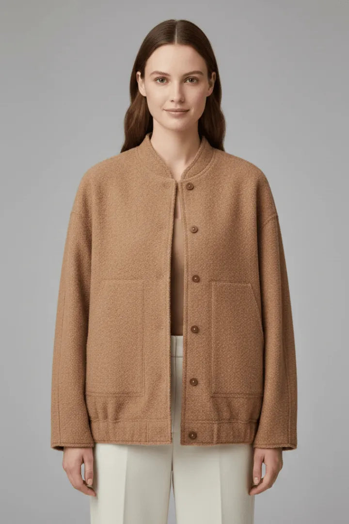 Veste Ample à Col Montant – Camel