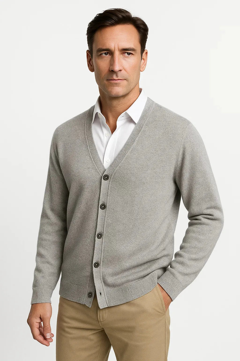Cardigan Classique Boutonné – Gris Clair