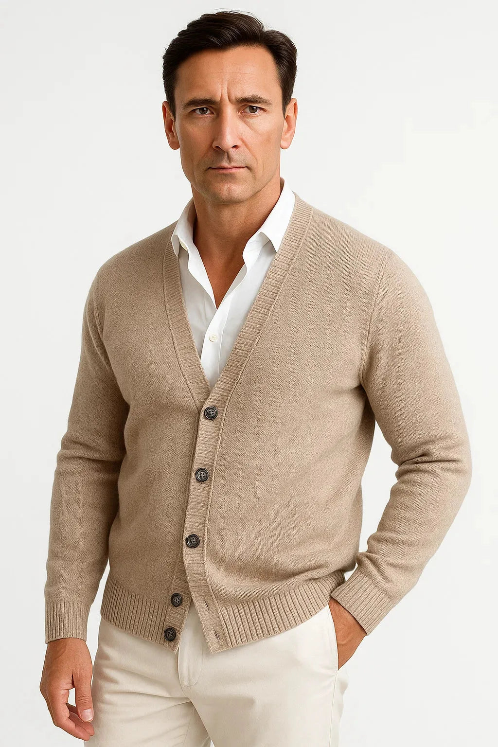 Cardigan Classique Boutonné – Kaki