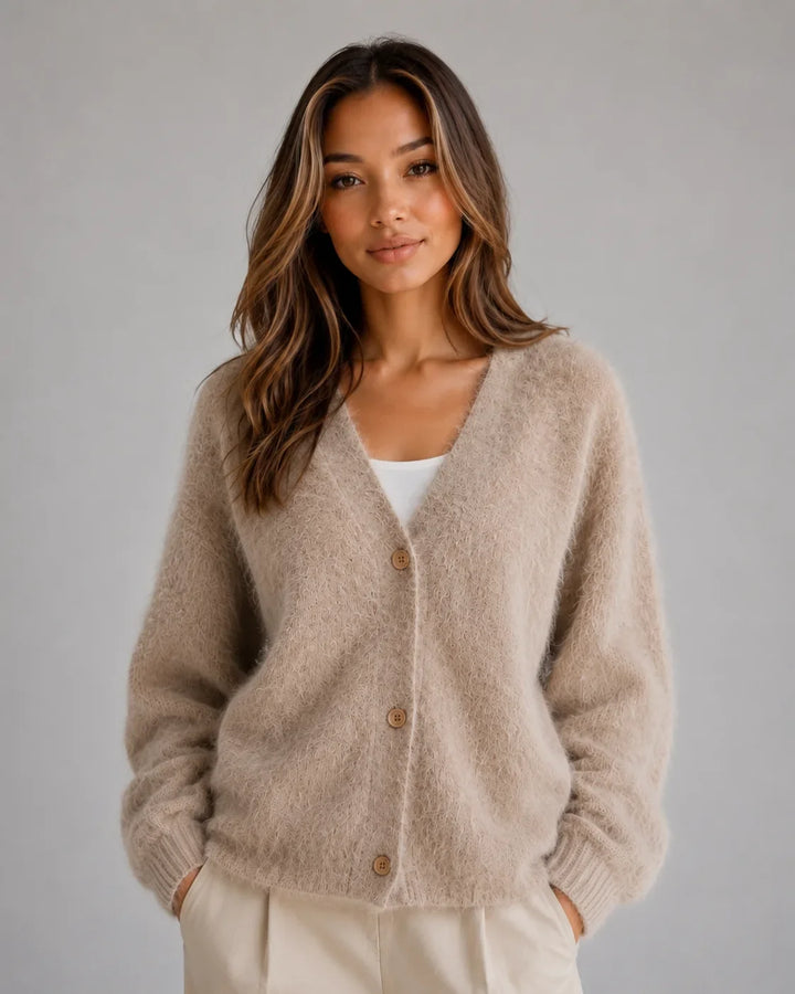 Cardigan Douillet à Col V – Kaki