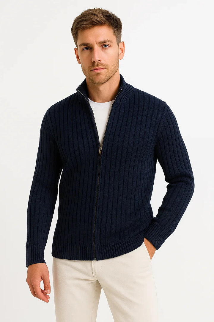 Cardigan Droit à Col Montant – Bleu