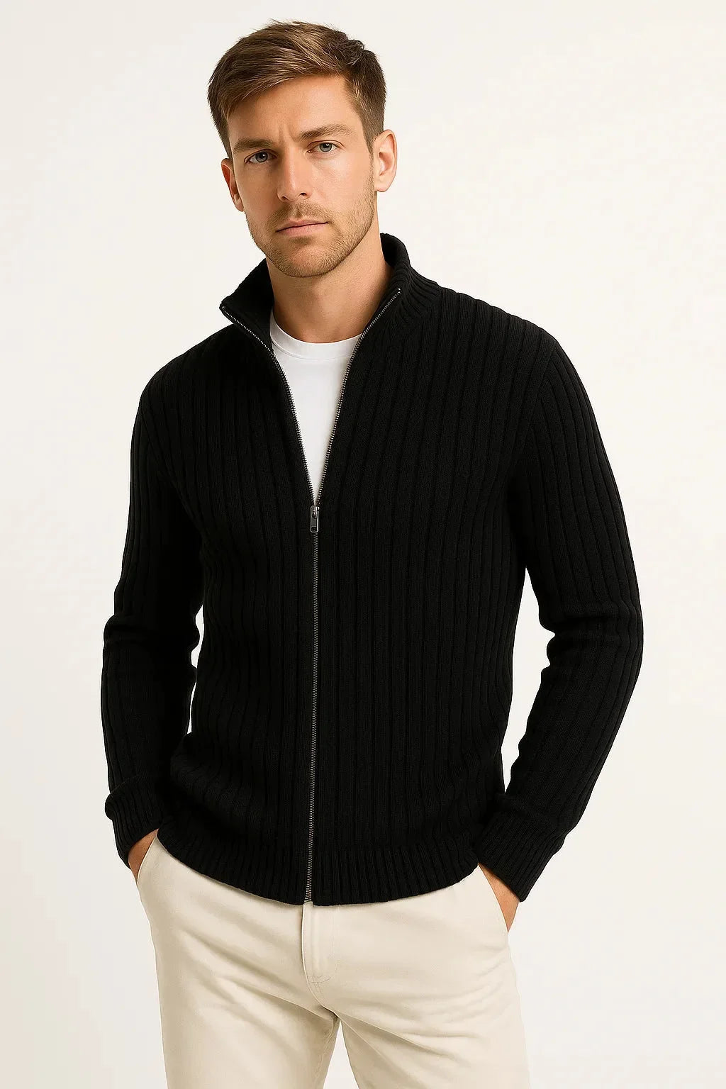 Cardigan Droit à Col Montant – Noir