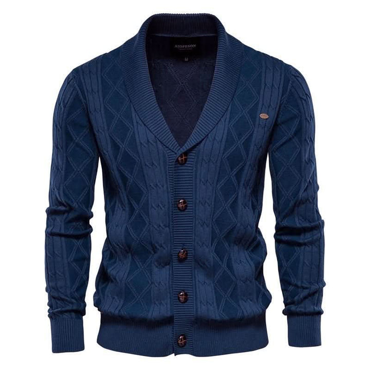 Cardigan Élégant à Col Châle – Bleu