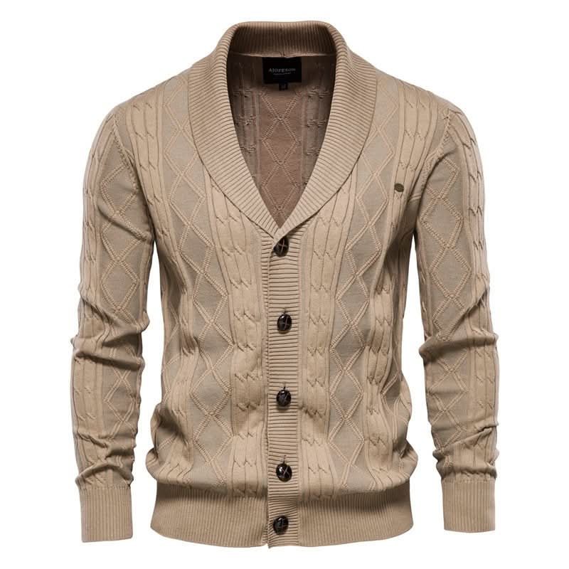Cardigan Élégant à Col Châle – Kaki