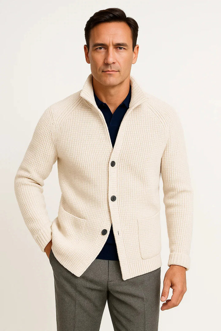 Cardigan Homme à Col Droit – Beige