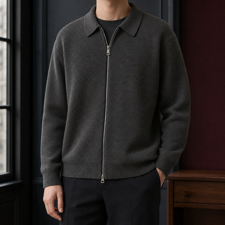 Cardigan Homme à Col Chemise – Gris