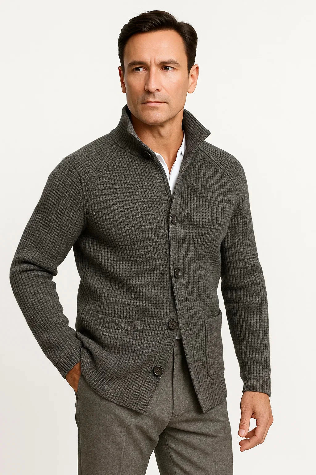 Cardigan Homme à Col Droit – Gris