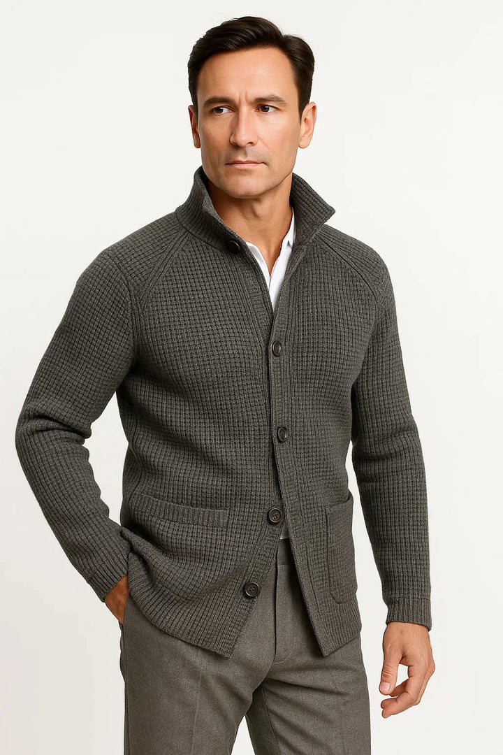 Cardigan Homme à Col Droit – Gris