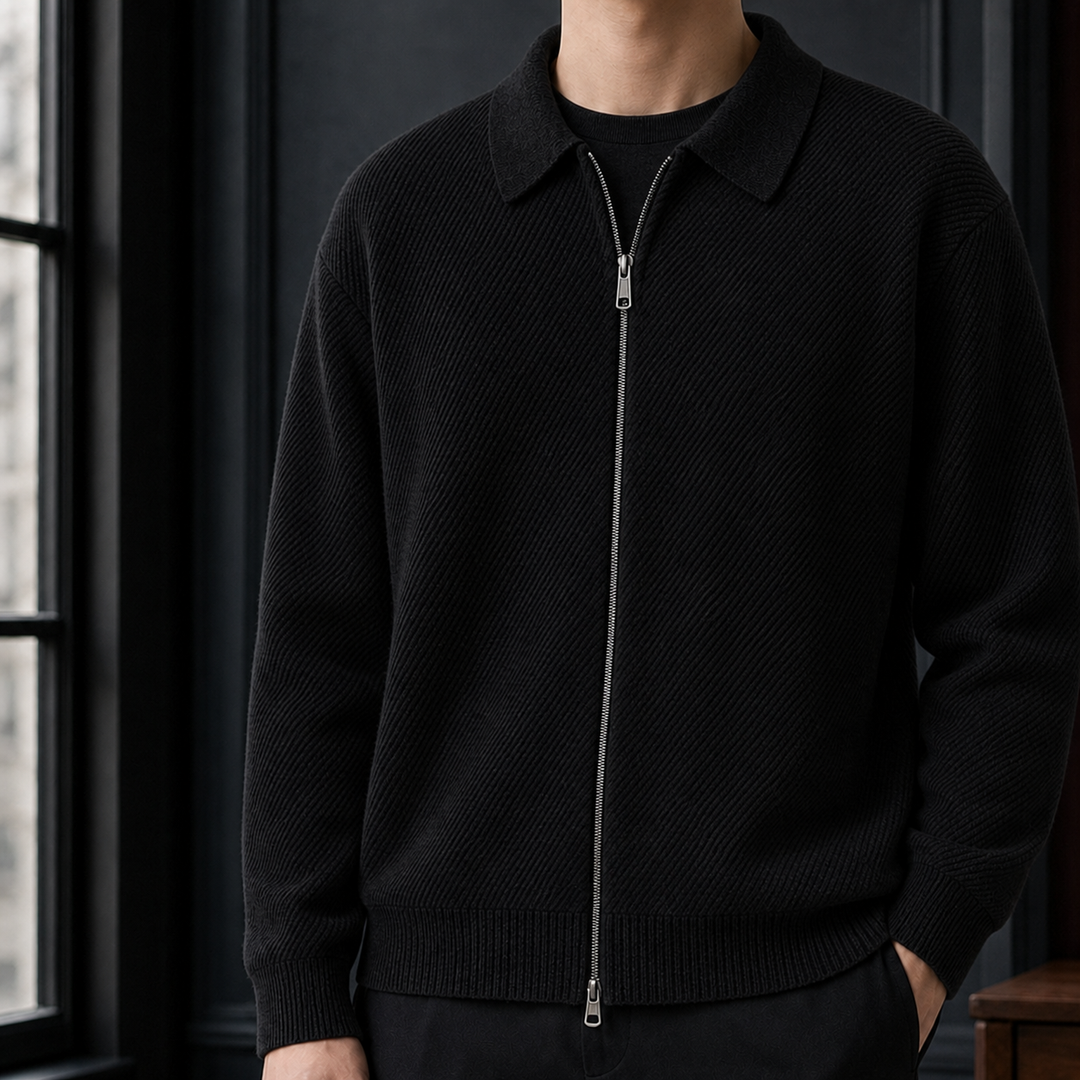 Cardigan Homme à Col Chemise – Noir
