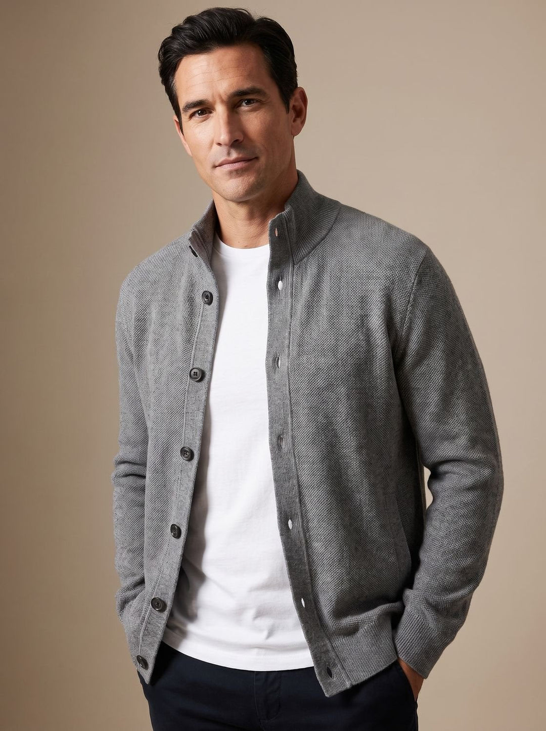 Cardigan Homme Col Montant – Gris