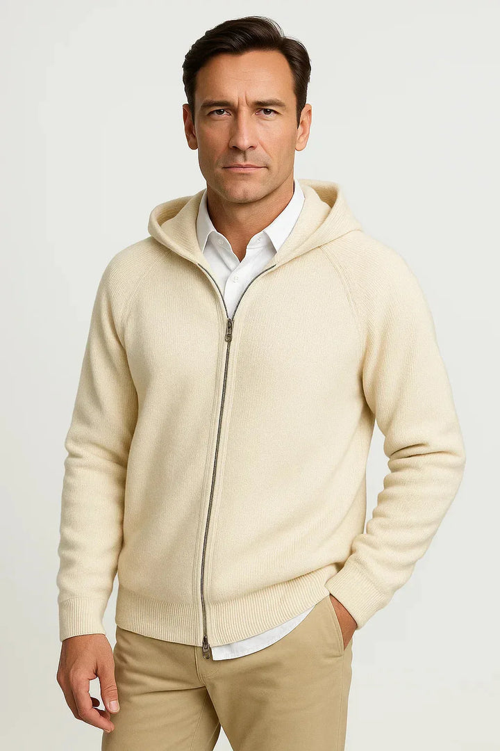 Cardigan Homme Zippé à Capuche – Beige