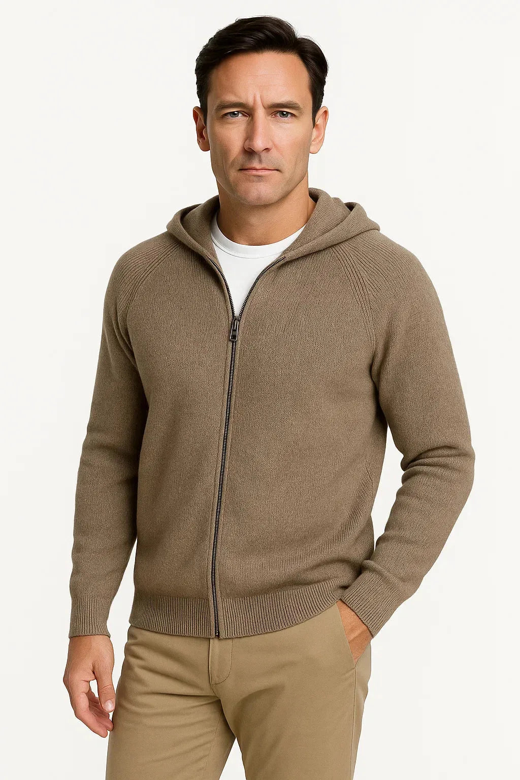 Cardigan Homme Zippé à Capuche – Camel