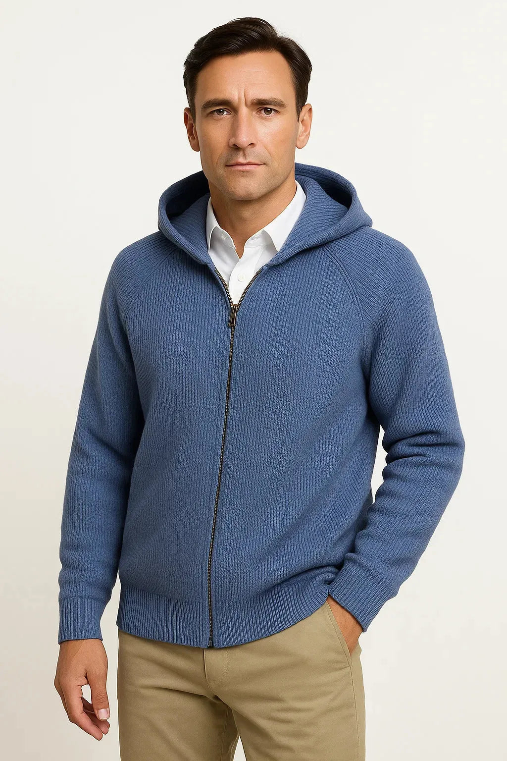 Cardigan Homme Zippé à Capuche – Bleu