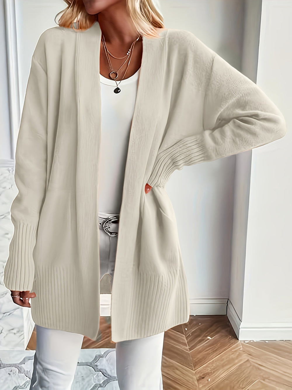 Cardigan long et douillet – Blanc Cassé
