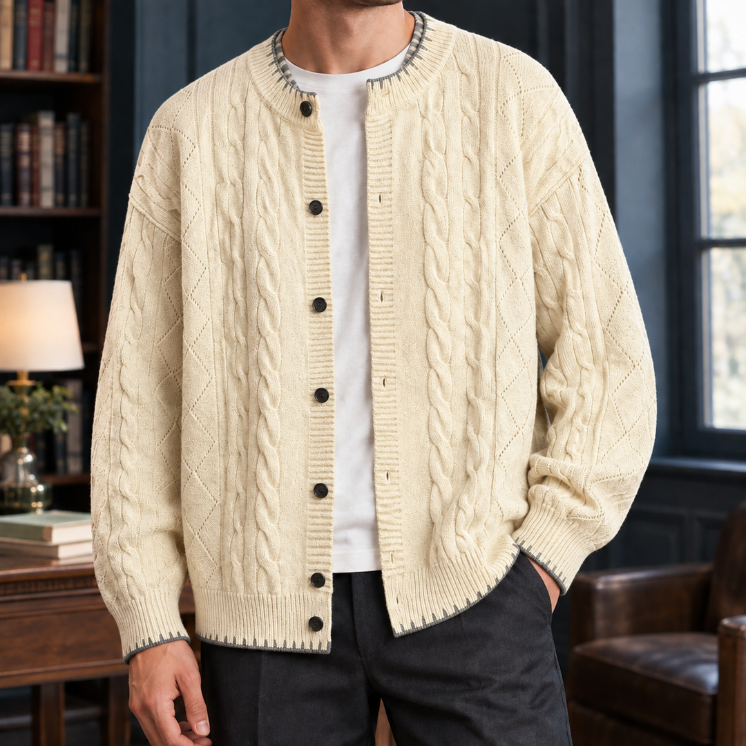 Cardigan Texturé à Liseré Contrastant – Abricot