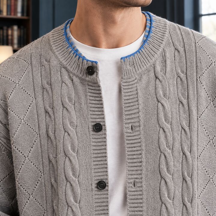 Cardigan Texturé à Liseré Contrastant