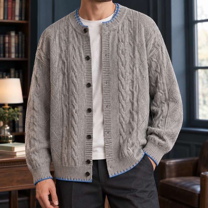 Cardigan Texturé à Liseré Contrastant – Gris