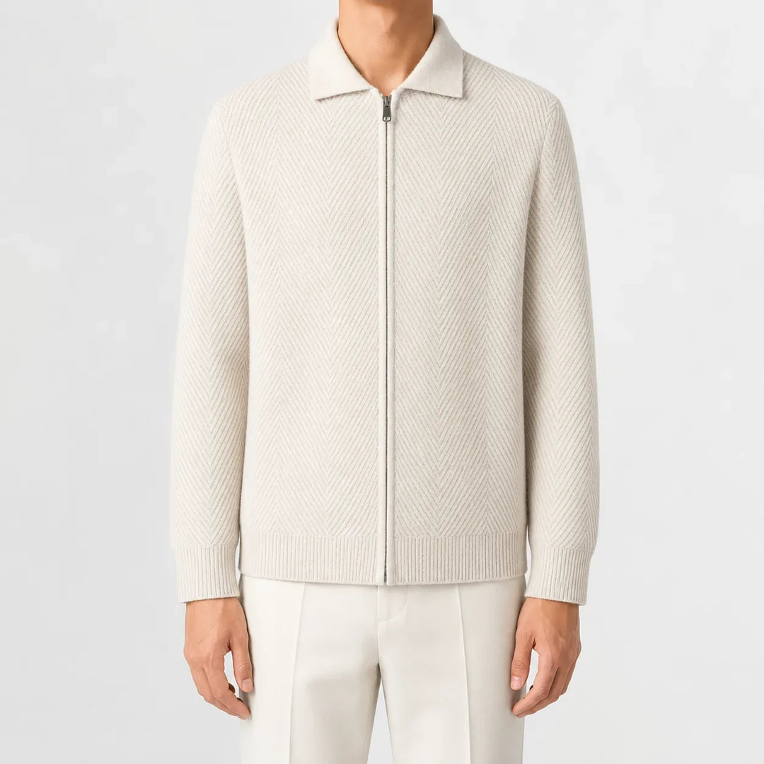 Cardigan Zippé à Col Chemise – Crème