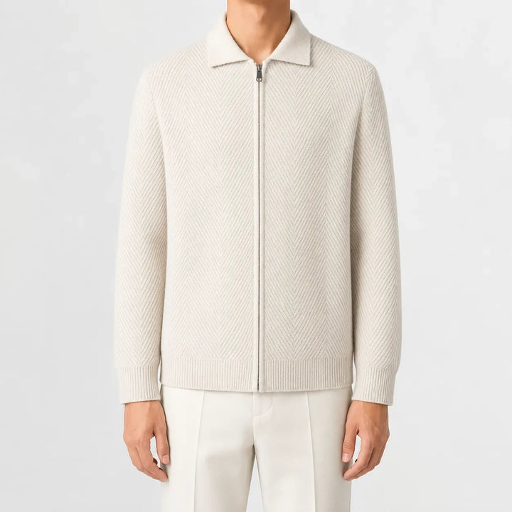 Cardigan Zippé à Col Chemise – Crème