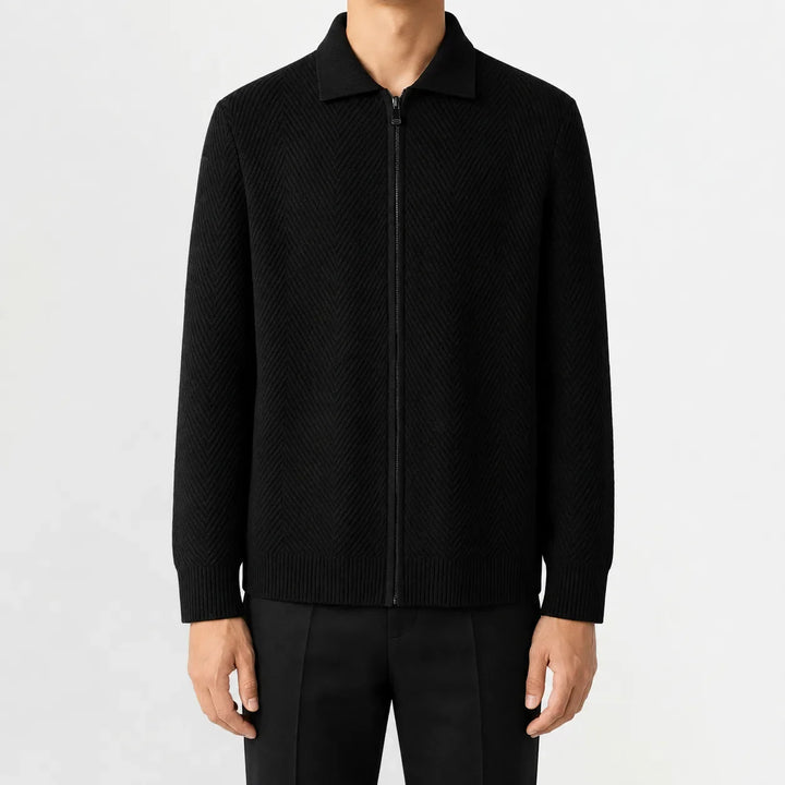 Cardigan Zippé à Col Chemise – Noir