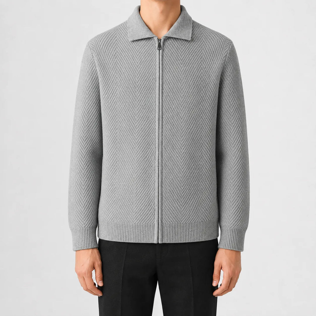 Cardigan Zippé à Col Chemise – Pierre
