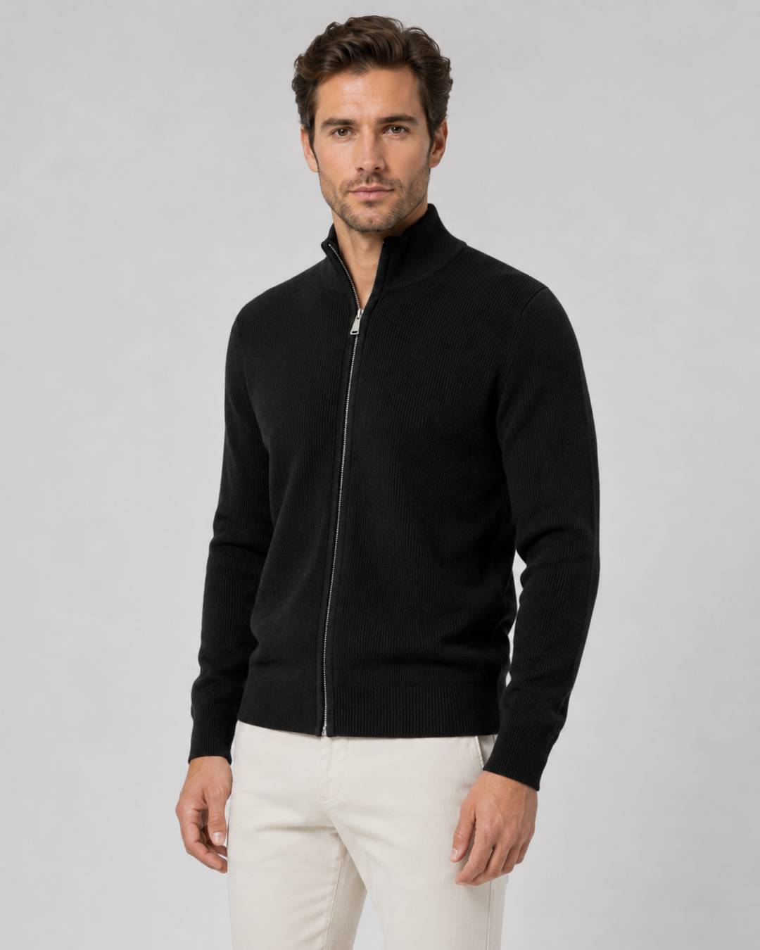 Cardigan Zippé à Col Montant