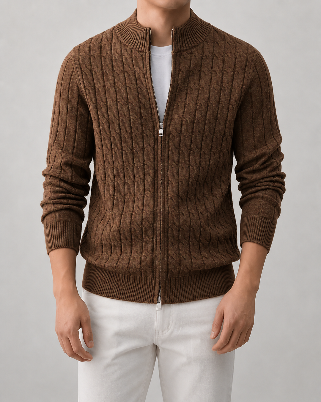Cardigan Zippé et Structuré – Marron