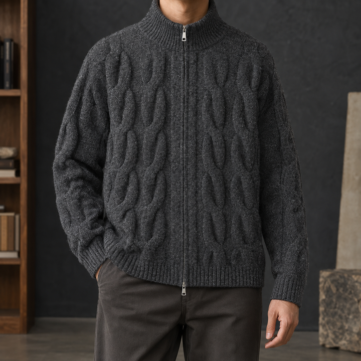 Cardigan Zippé Texturé Homme – Gris