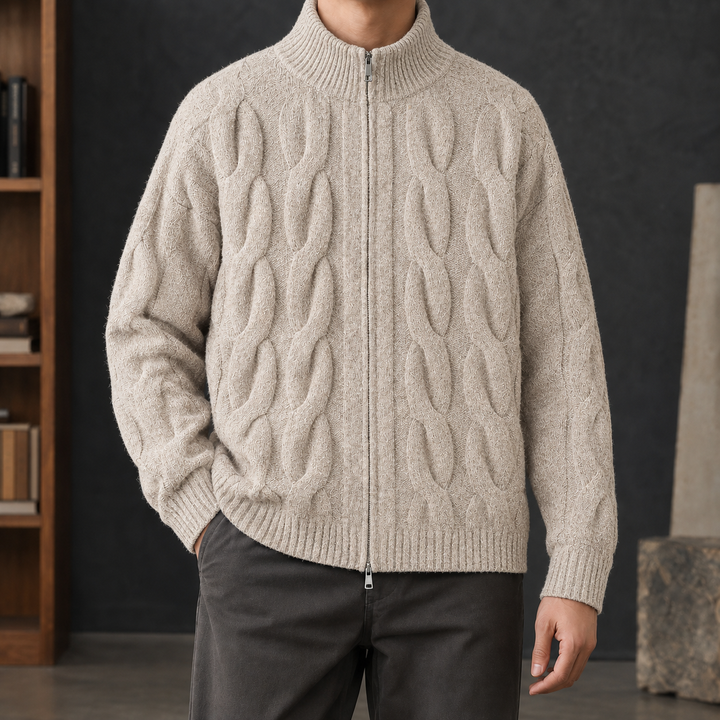 Cardigan Zippé Texturé Homme – Kaki