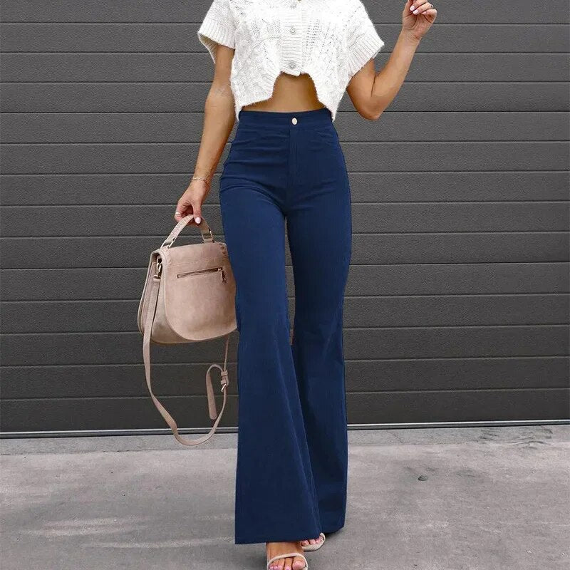 Edita | Pantalon Évasé en Velours avec Taille Haute pour Femmes