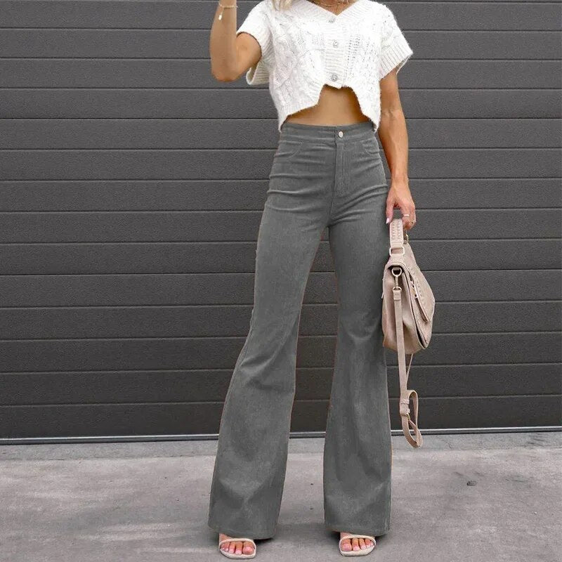 Edita | Pantalon Évasé en Velours avec Taille Haute pour Femmes