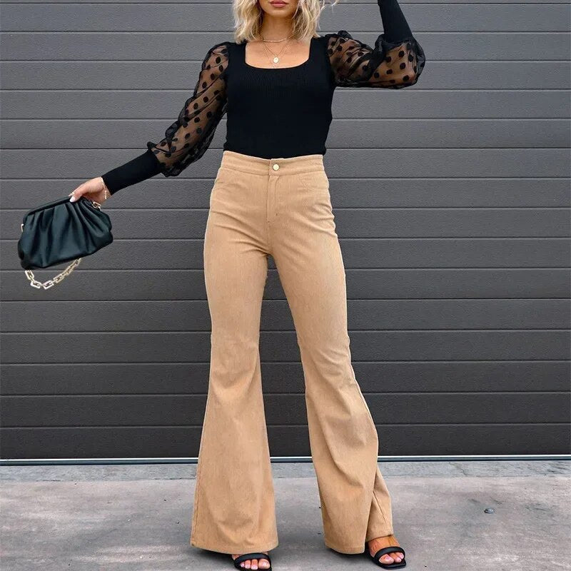 Edita | Pantalon Évasé en Velours avec Taille Haute pour Femmes