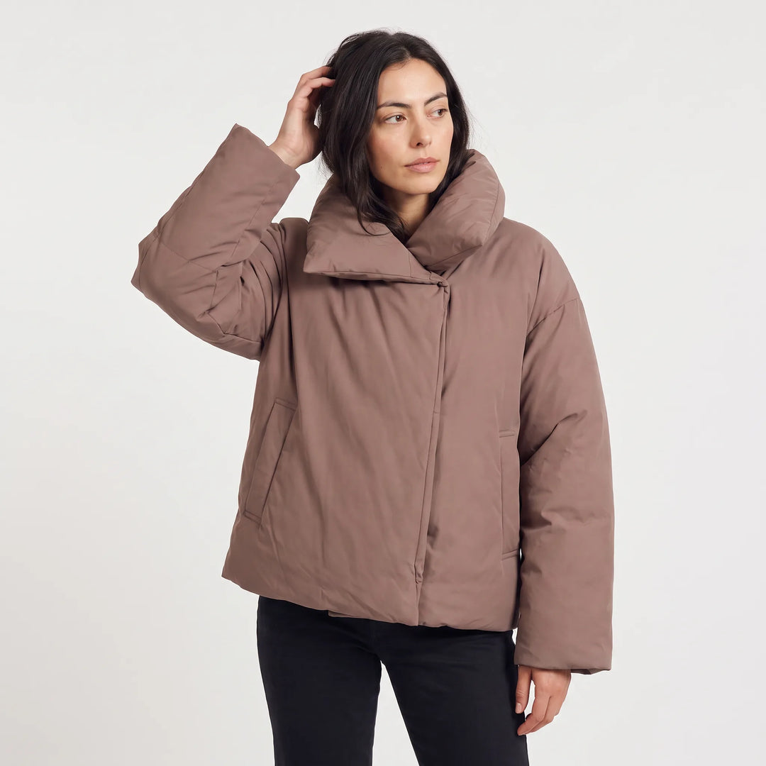 Veste ample à col enveloppant – Châtaigne