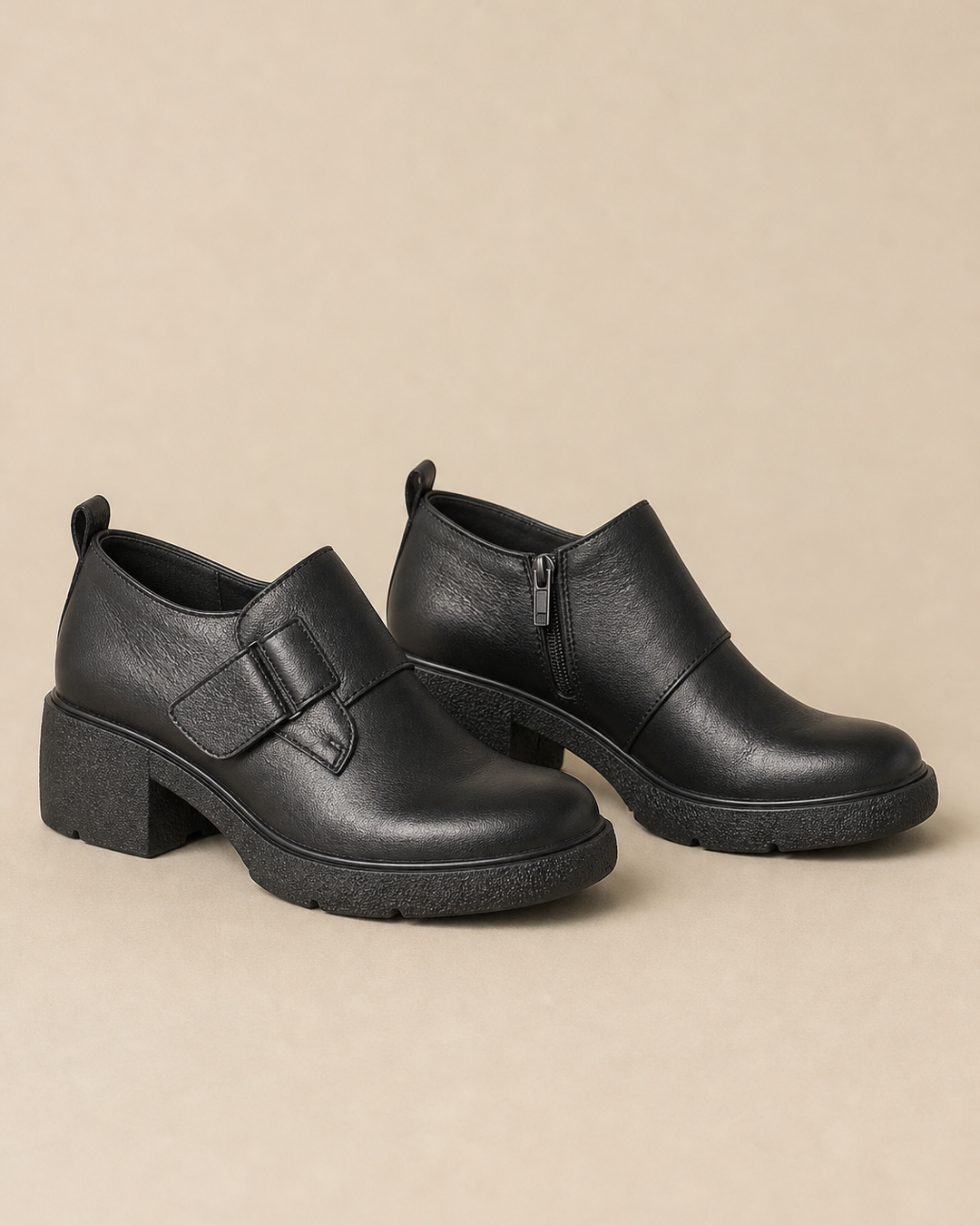 Chaussures à Talon Bloc et Boucle – Noir