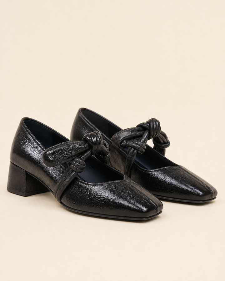 Chaussures à Talon Bloc et Nœud – Noir
