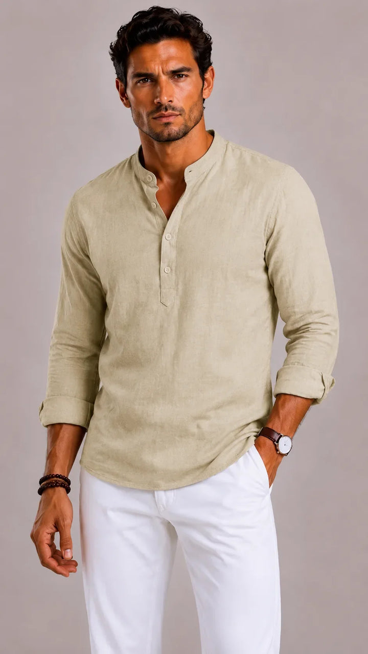 Chemise Homme à Col Mao – Beige