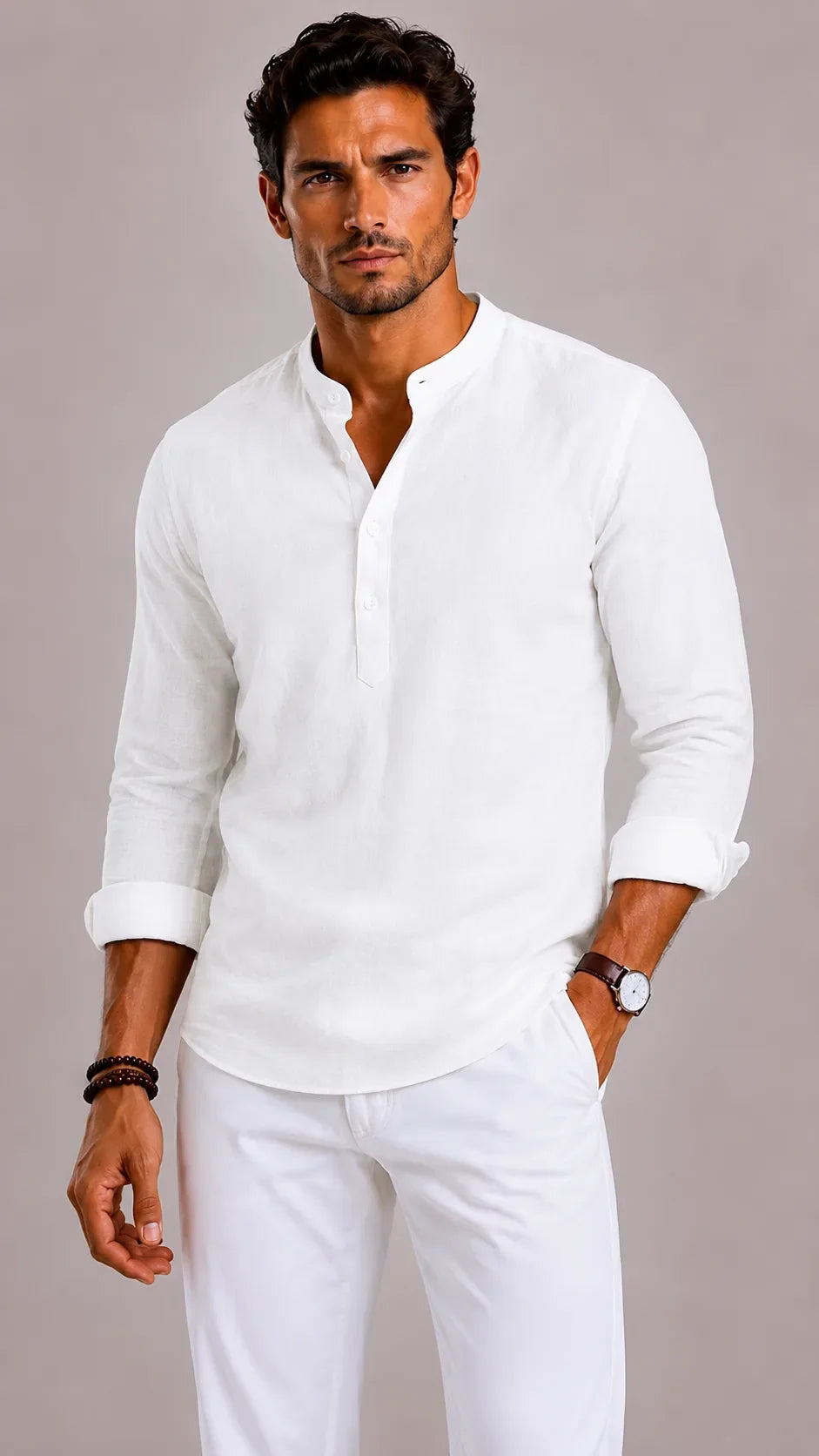 Chemise Homme à Col Mao – Blanc