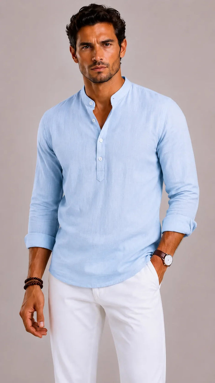 Chemise Homme à Col Mao – Bleu Ciel