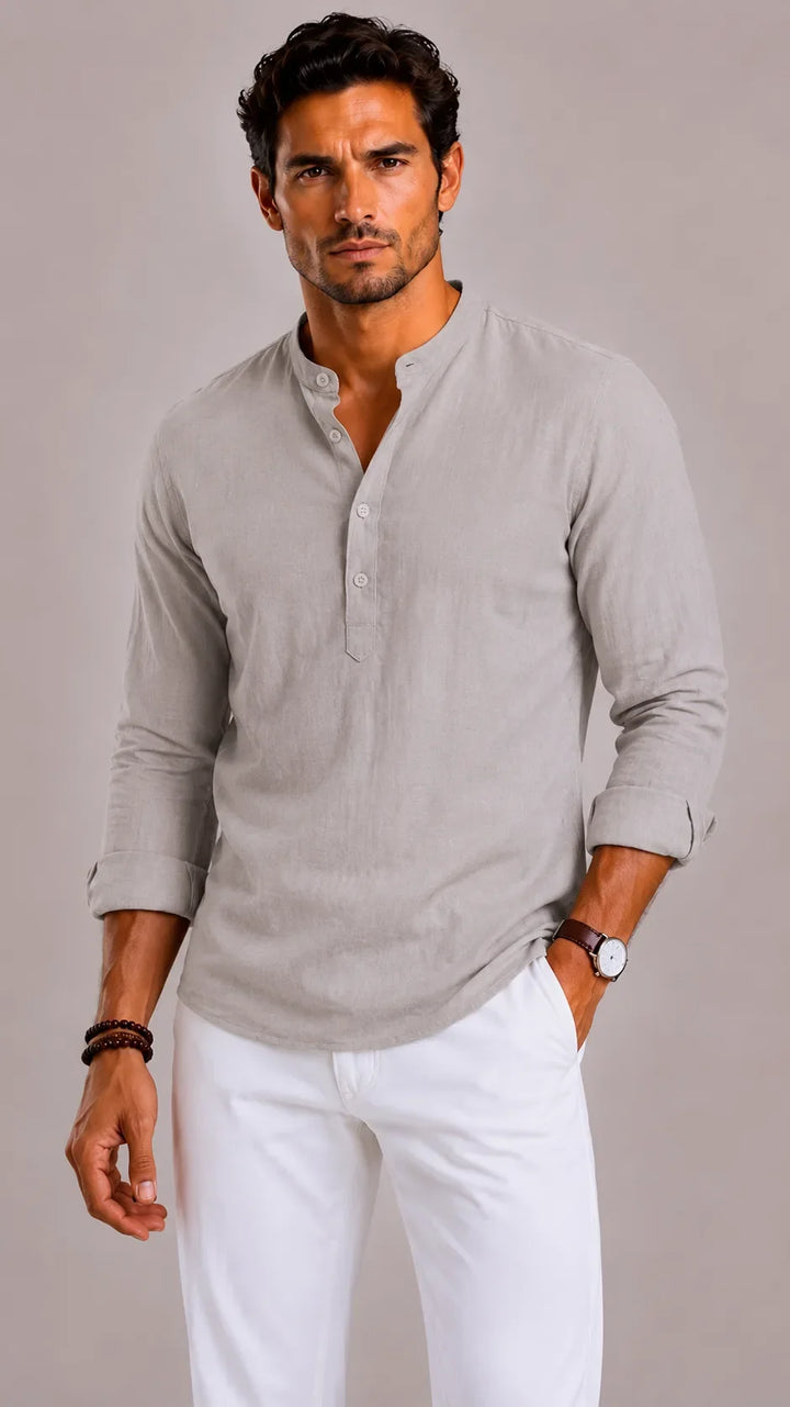 Chemise Homme à Col Mao – Gris