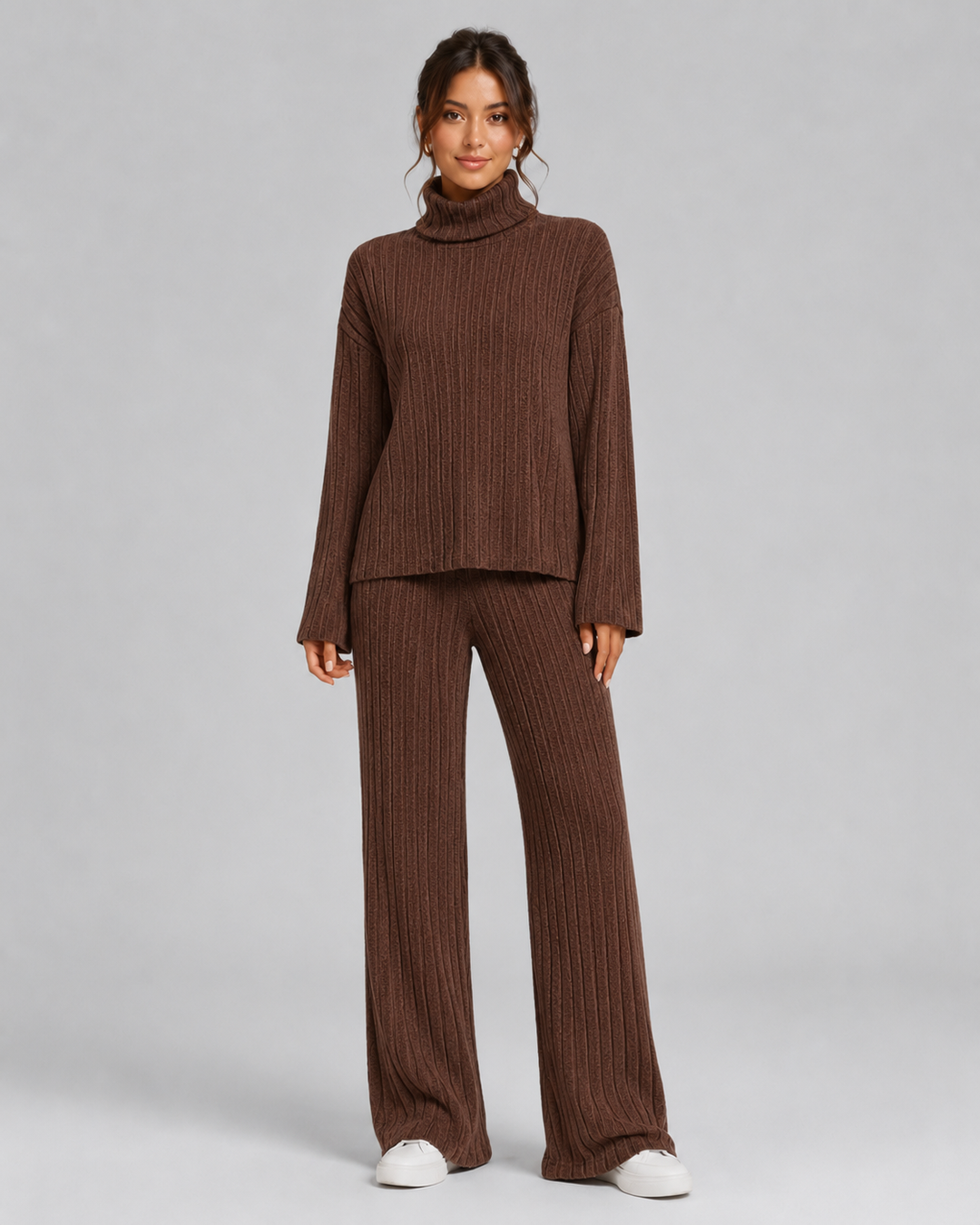 Ensemble Pantalon Large Élégant – Chocolat Marron