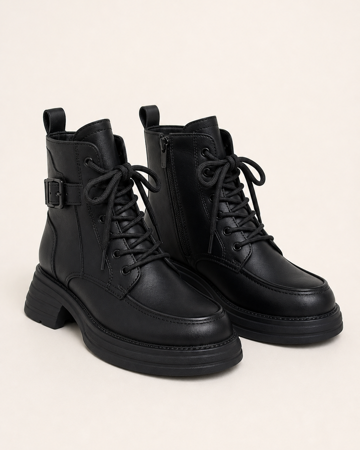 Bottines à Lacets et Semelle Crantée – Noir