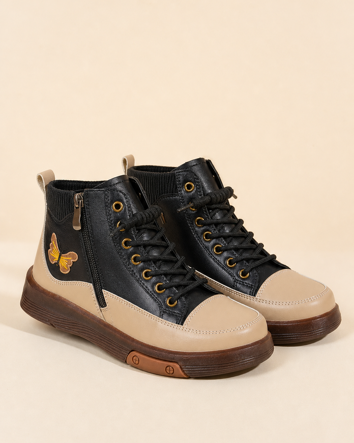 Bottines Montantes Style Urbain – Beige/Noir