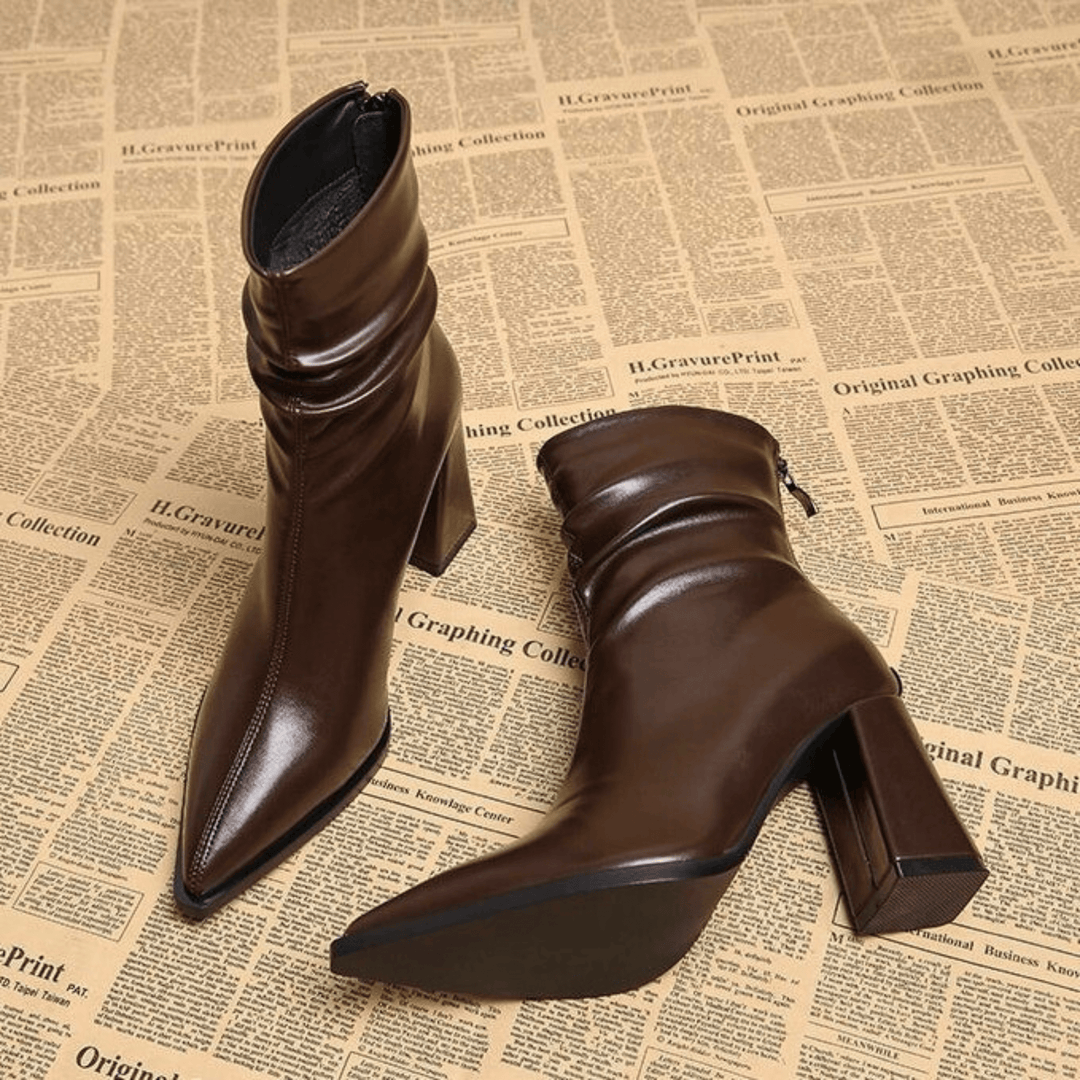 Bottines Plissées à Talon Bloc