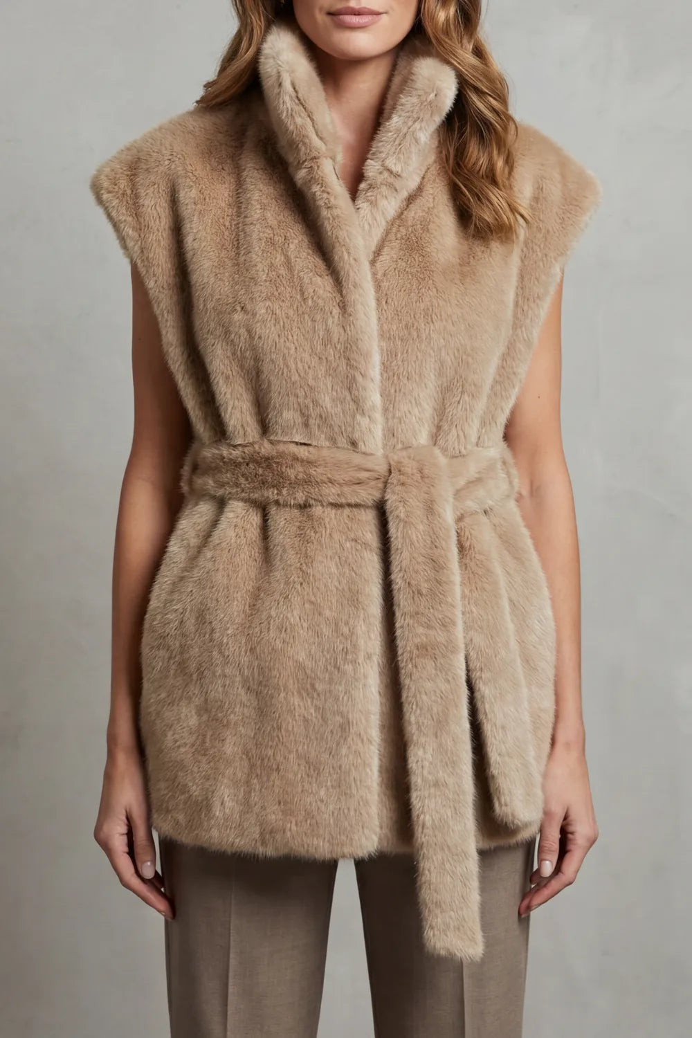 Cardigan Ceinturé sans Manches – Marron