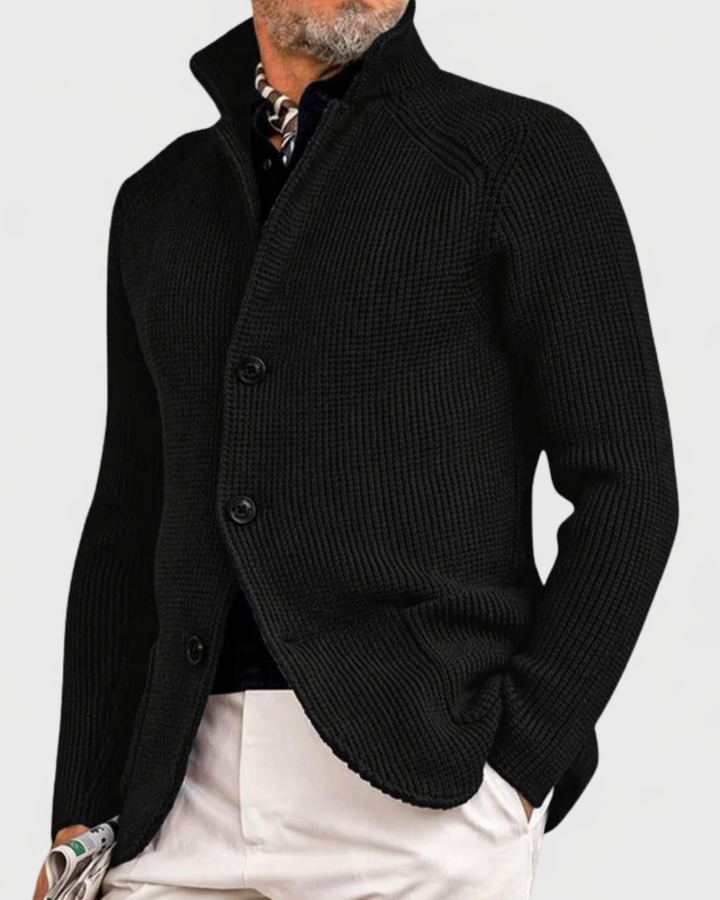 Cardigan Côtelé à Col Montant – Noir