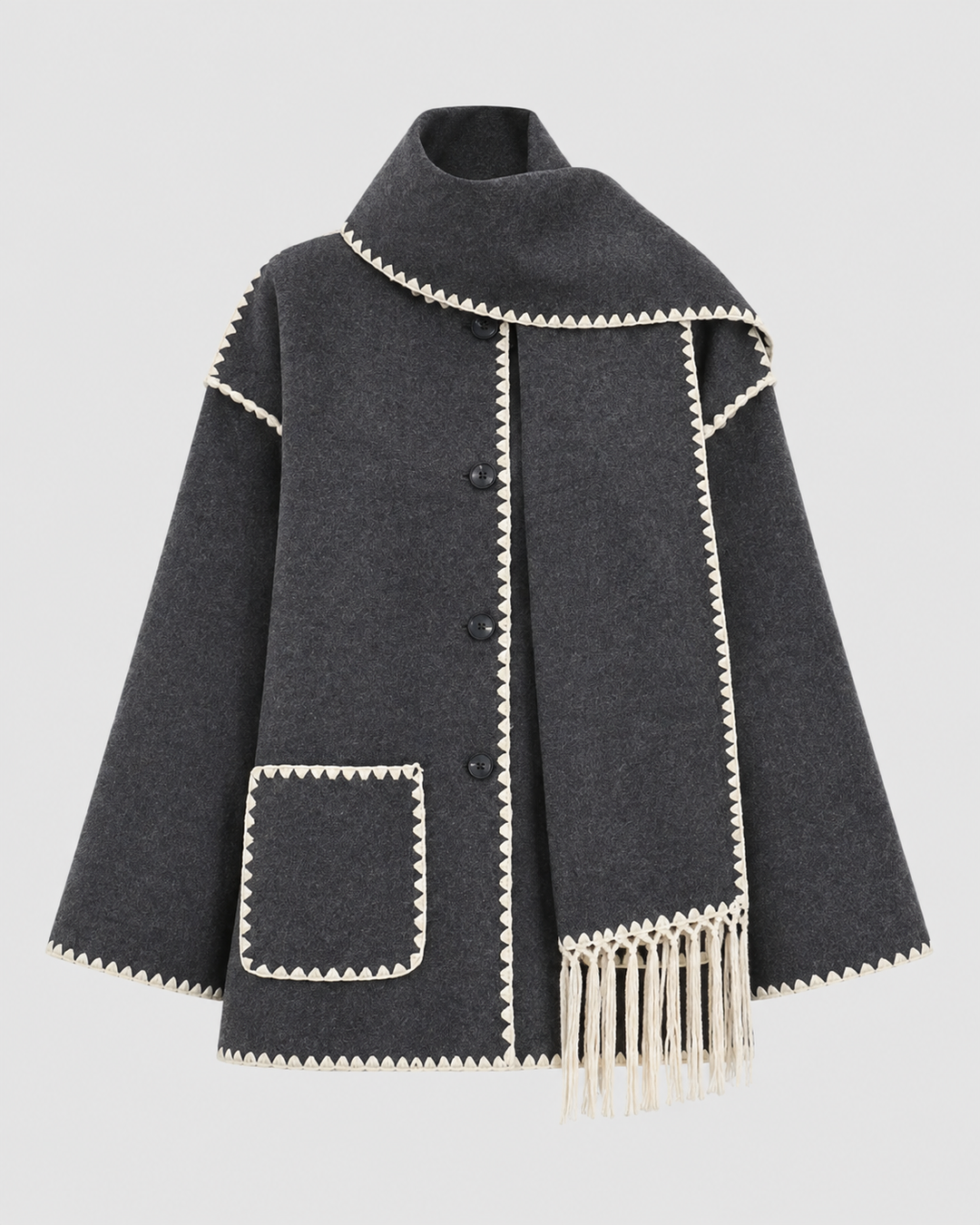 Manteau Ample avec Écharpe Intégrée – Gris