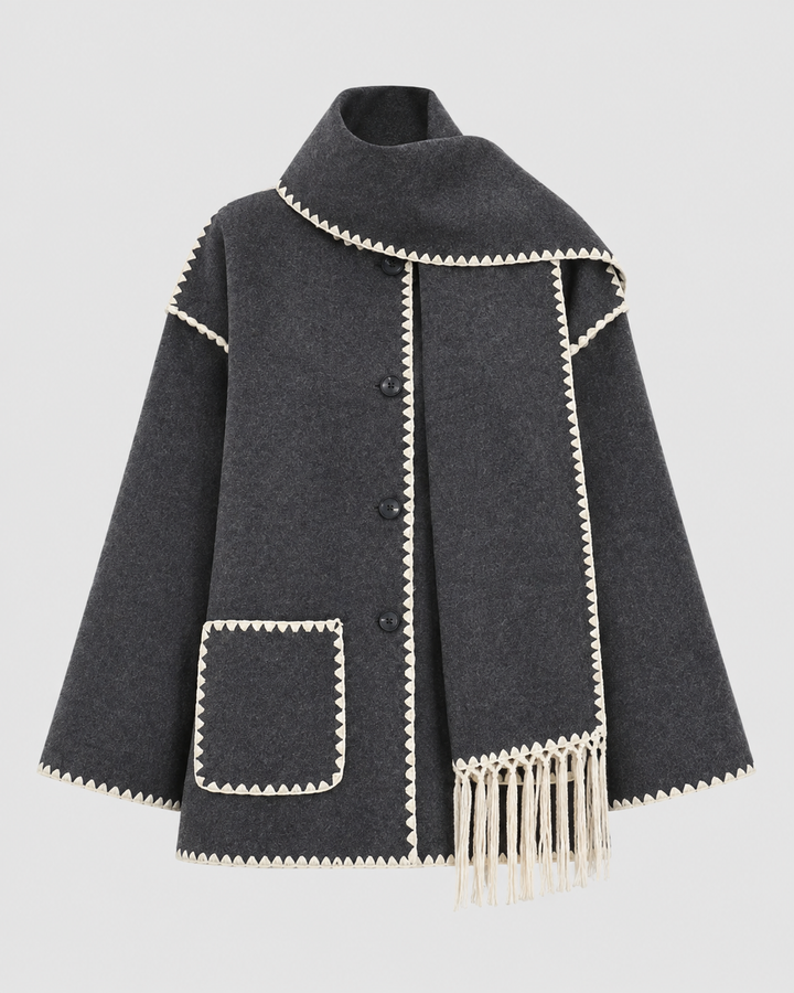 Manteau Ample avec Écharpe Intégrée – Gris
