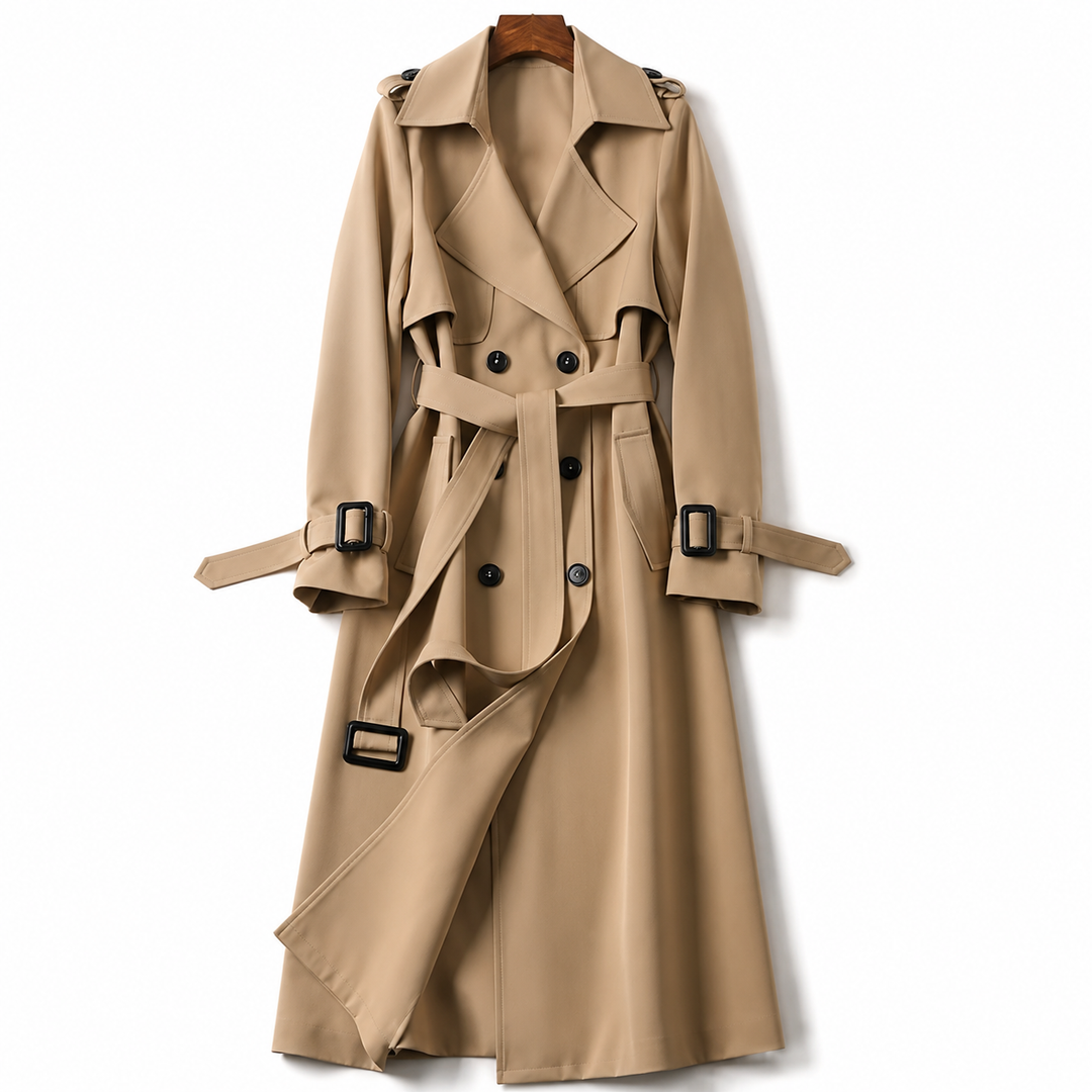 Manteau long croisé ceinturé – Kaki