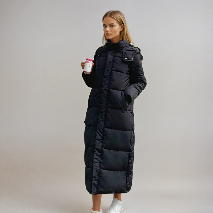 Manteau Long Hivernal à Capuche – Noir
