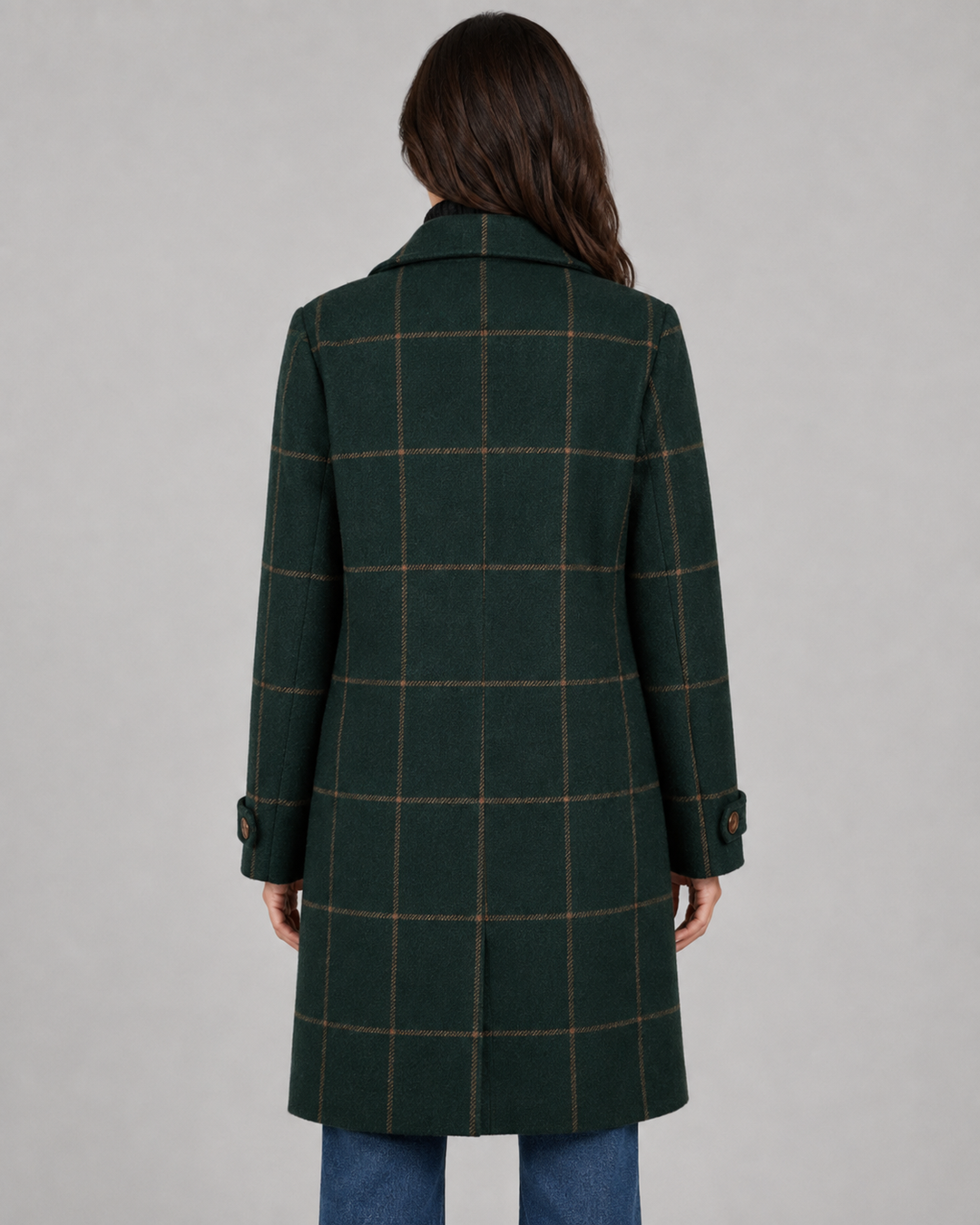 Manteau Long Structuré à Carreaux